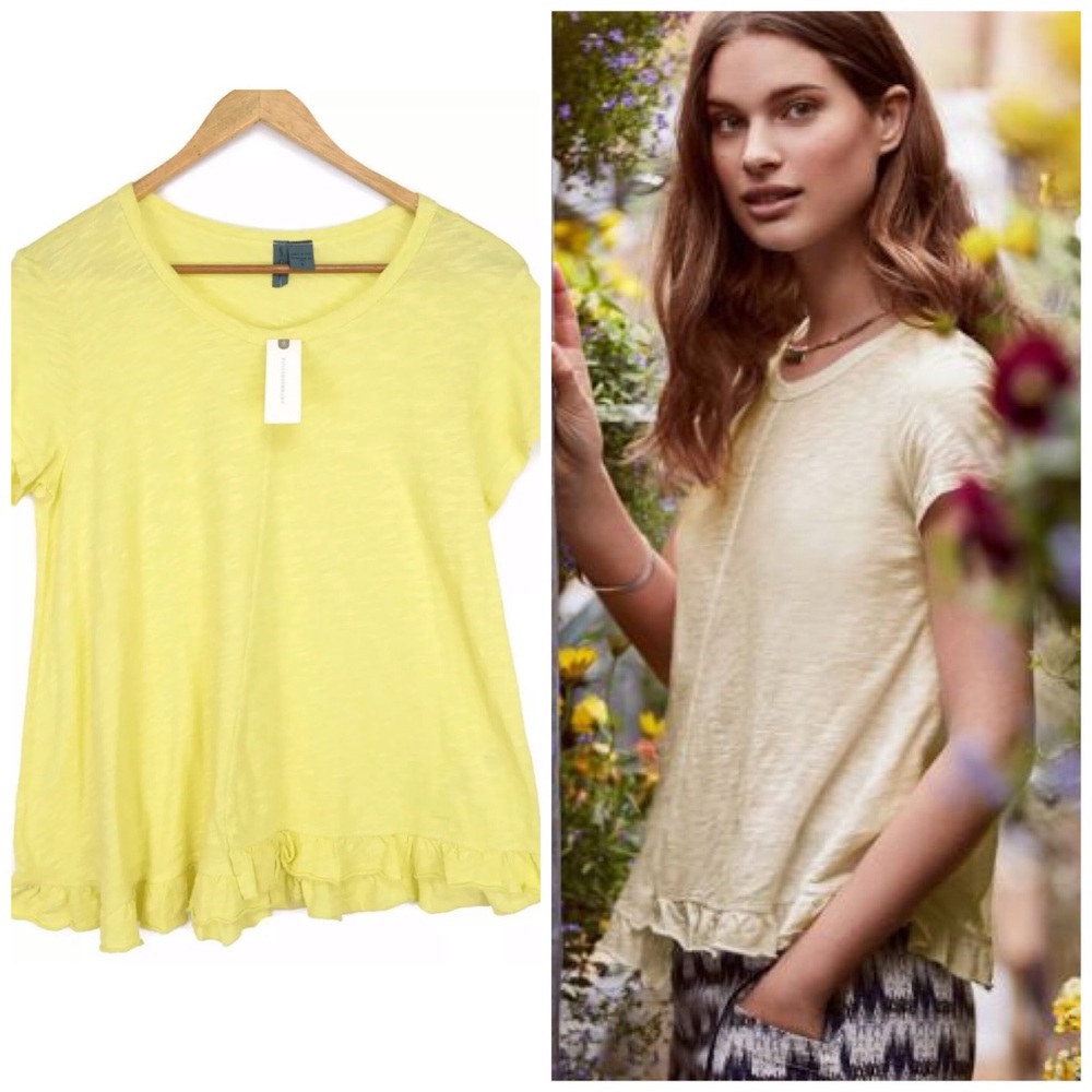Anthropologie Left Of Center Ruffle Hem Tee Top